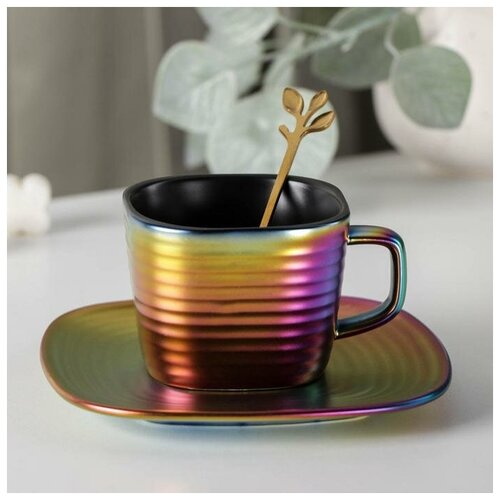 фото Чайная пара rainbow, чашка 200 мл, блюдце d=14.5 см, ложка yandex market