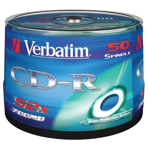 Носители информации CD-R, 52x, Verbatim Extra Protection, Cake/50, 43351 диски cd r 80min 700mb verbatim 52x 25 шт cake box crystal azo