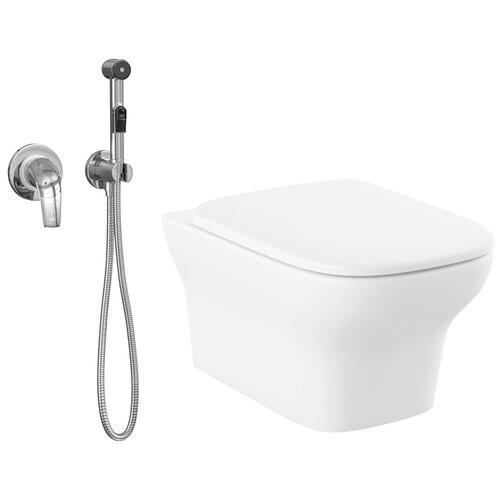 фото Комплект 2 в 1 lavinia boho bristol rimless 21090007, подвесной безободковый унитаз, быстросъемное сиденье микролифт из прочного дюропласта, смеситель с гигиеническим душем