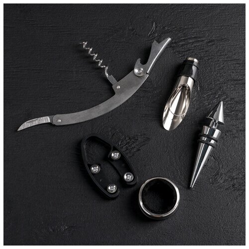 Набор для вина «Бочонок», 5 предметов: каплеуловитель, штопор, пробка, нож для срезания фольги, кольцо