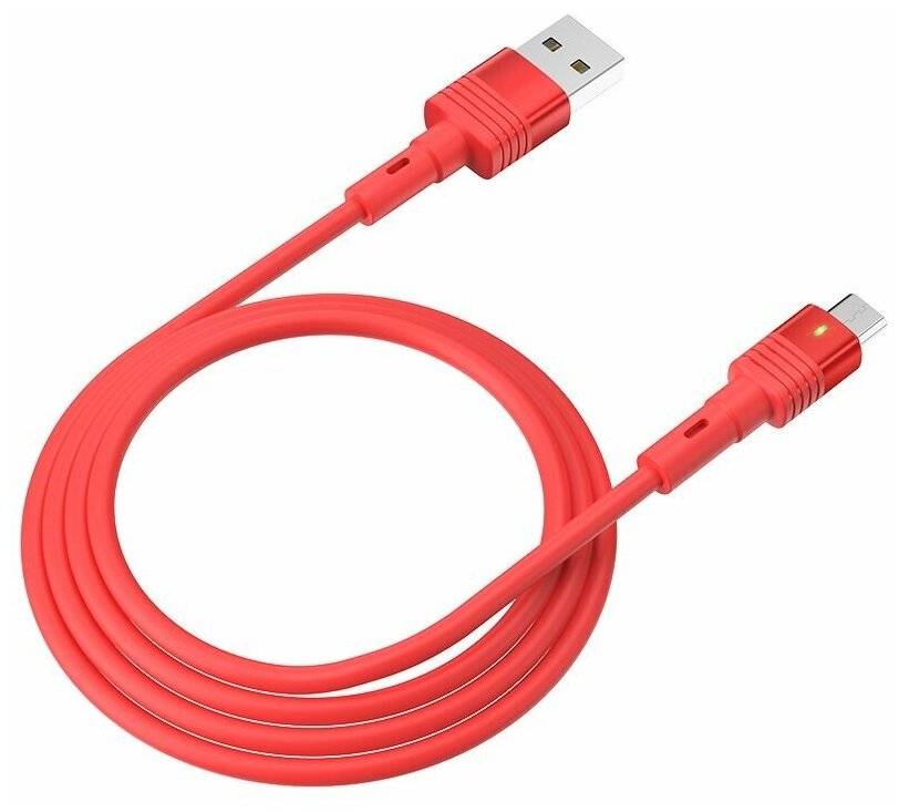 Кабель USB - микро USB HOCO U82 Cool 1.2м круглый 2.4A силикон с индикатором цвет красный