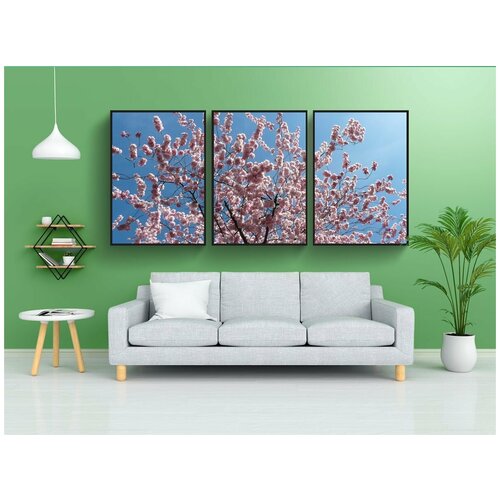 фото Набор модулных постеров для интерьера "декоративная вишня, расцветает, розовый" 60x90 см. в тубусе, без рамки lotsprints