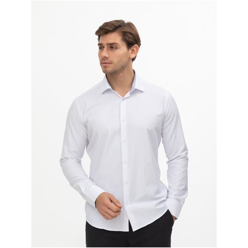 Рубашка мужская длинный рукав CaesarLeo SUPER SLIM FIT белый жаккард_отделка огурцы (M)