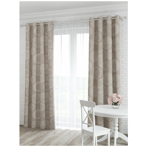 фото Комплект штор на люверсах "тату", бежевый, 150*260 см - 2 шт sola
