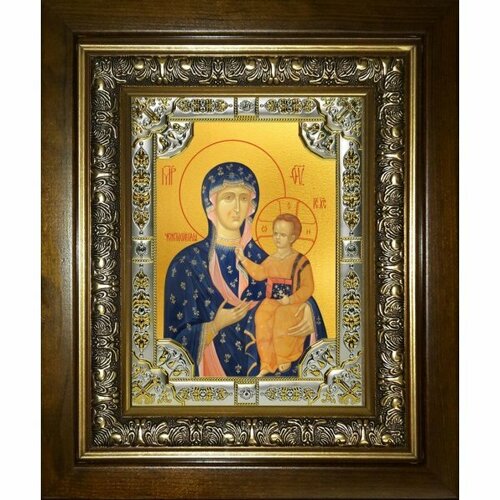 Икона Божья Матерь Ченстоховская, 18x24 см, со стразами, в деревянном киоте, арт вк-5290