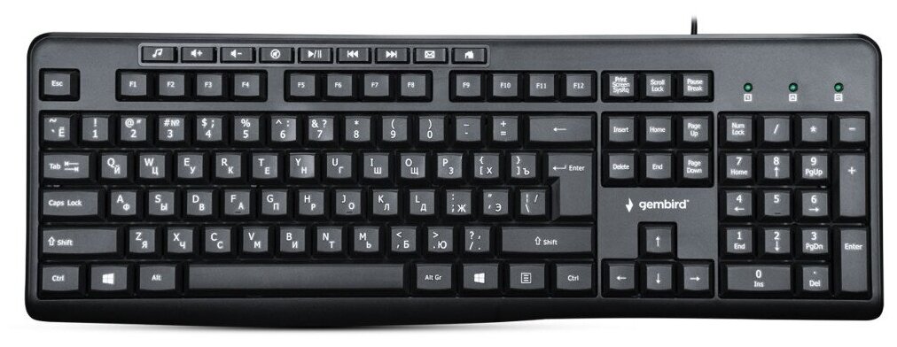 Клавиатура Gembird KB-8440M, USB, черн., 113 кл, м/медиа, каб. 1,5м