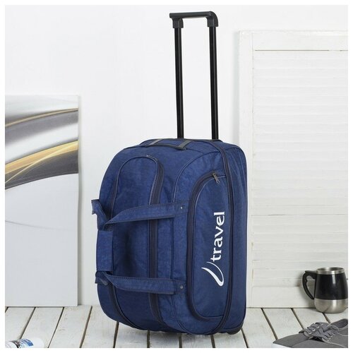фото Сумка дорожная на колёсах, отдел на молнии, с увеличением, наружный карман, цвет синий amen
