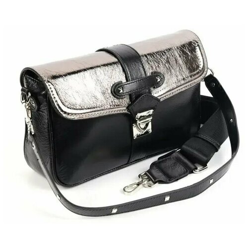 фото Женская кожаная сумка 5803 блек/сильвер (101107) fuzi house