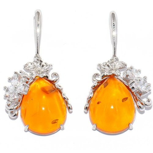 Серьги Silver WINGS, серебро, 925 проба, фианит, янтарь, желтый