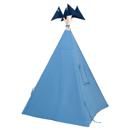 фото Палатка vamvigvam вигвам для детей из льна с контрастными шторками (стандартный), голубой