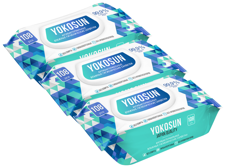 Megabox антибактериальные влажные гигиенические салфетки YokoSun 324 шт. (108 шт*3) кор