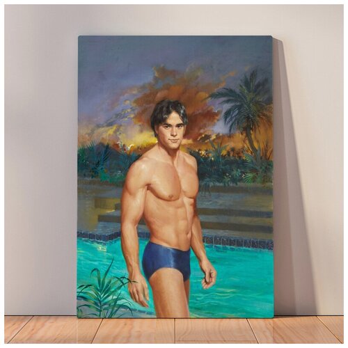 фото Картина накаченный мужчина в синих плавках, 50x67 см, картина на холсте на деревянном подрамнике с настенным креплением вау холст