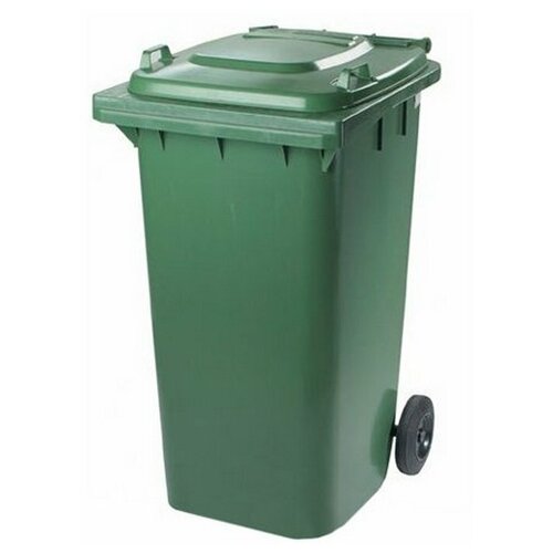 фото Бак пластиковый для мусора 240 л. на колесах с крышкой, без педали, зеленый нет бренда