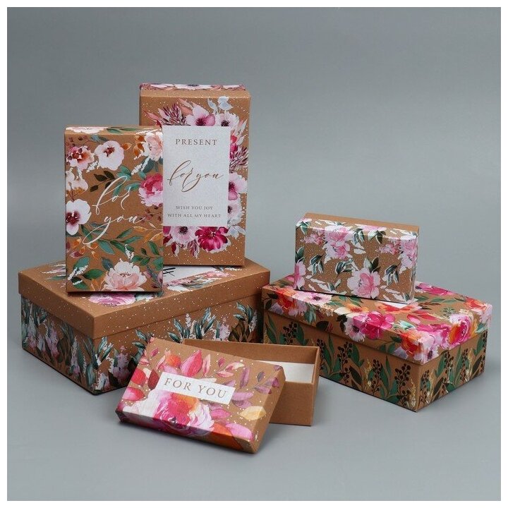 Набор подарочных коробок 6 в 1 «Акварельные цветы», 12 х 7 х 4 ‒ 22 х 14 х 8.5 см