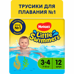 Подгузники трусики Huggies Little Swimmers для плавания 7-15кг, 3-4 размер,12шт — купить в интернет-магазине по низкой цене на Яндекс Маркете