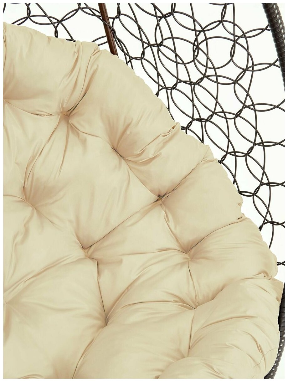 Подвесное кресло Yova Bubble из эко-ротанга, усиленная стойка до 225 кг венге, подушка круглая бежевая - фотография № 3