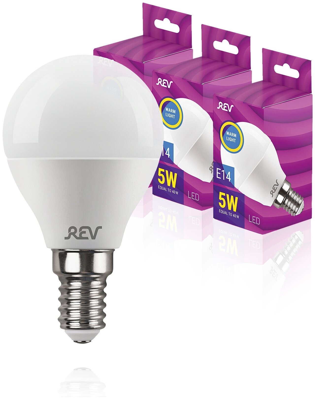 Упаковка светодиодных ламп 3 шт REV 32260 3, 2700К, Е14, G45, 5Вт - фотография № 1