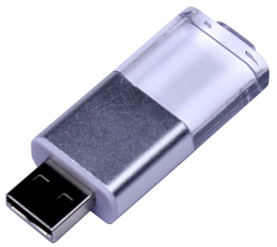 Пластиковая флешка с выдвижным механизмом и кристаллом (16 Гб / GB USB 2.0 Белый/White cristal10)