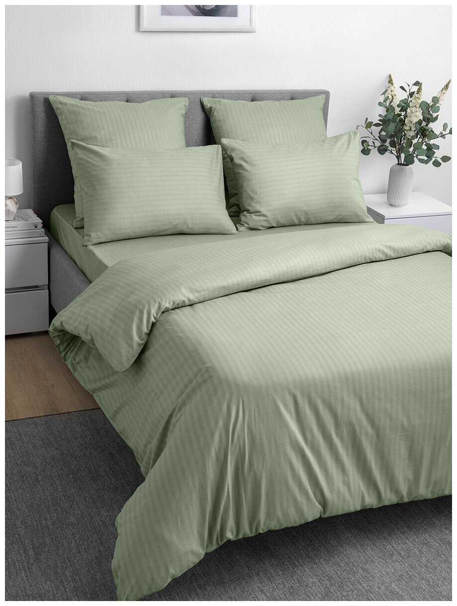 Пододеяльник LOVEME 1,5 спальный 148х215 см, цвет зеленый (Smoke Green), поплин, 100% хлопок - фотография № 4