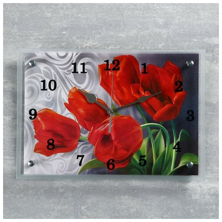 Часы-картина настенные, серия: Цветы, "Красные тюльпаны" 25х35 см 1224722