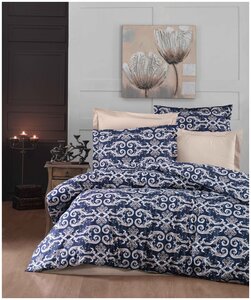 Фото Комплект 2 спального постельного белья 100% Вензеля цвет синий
