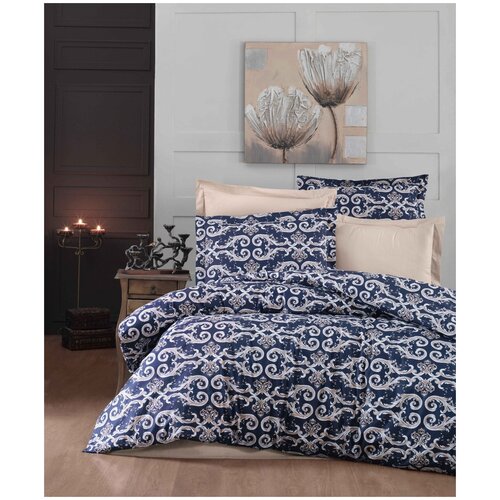 Комплект 2 спального постельного белья 100% Вензеля цвет синий