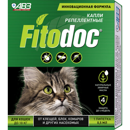 АВЗ капли от блох и клещей Fitodoc репеллентные для кошек 1 шт. в уп., 1 уп. авз fitodoc капли репеллентные для собак от 10 до 25 кг 1 шт в уп 4 уп