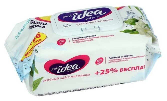 Влажные салфетки Fresh idea зеленый чай с жасмином, 100 шт - фото №6
