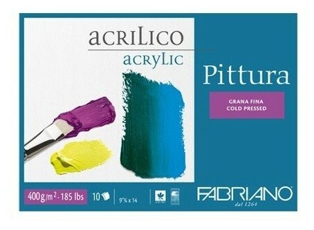 Fabriano Блок для акрила "Pittura" 400г/м2 25x35см Grain fin \ Cold pressed 10л склейка по 4 сторонам