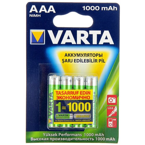 Аккумуляторы типа AAA VARTA (комплект 4 штуки) 1000mAh аккумуляторы типа aaa robiton комплект 4 штуки 1100mah