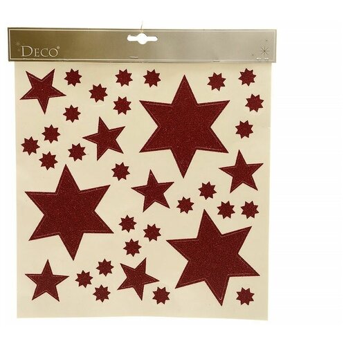 Набор наклеек для декорирования окна звёздочки, 31x32 см, цвет: красный, Kaemingk