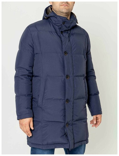 Куртка Pierre Cardin, мужская, демисезон/зима, силуэт прямой, капюшон, карманы, размер 54, синий