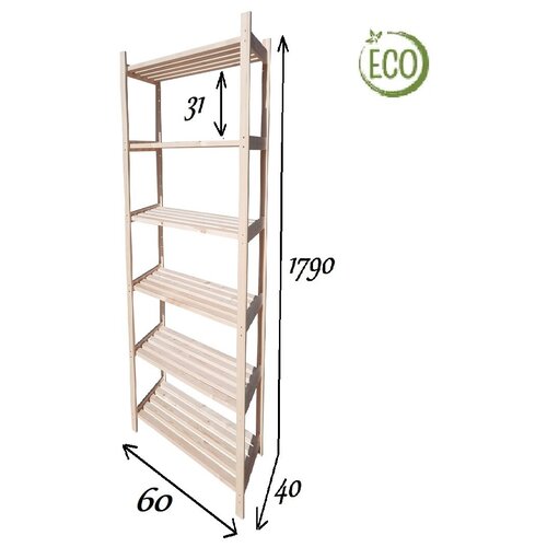 Стеллаж усиленный деревянный, модульный, торговый 179х60х40 см - 6 полок