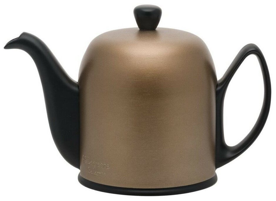 Фарфоровый черный заварочный чайник на 6 чашки с бронзовой крышкой + ситечко Degrenne Salam Mat Black, 900 мл,