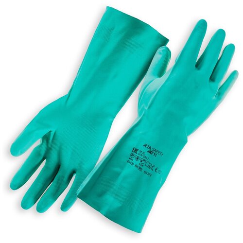 Перчатки химические нитриловые Jeta Safety JN711, цвет зеленый, размер 9/L/1пара
