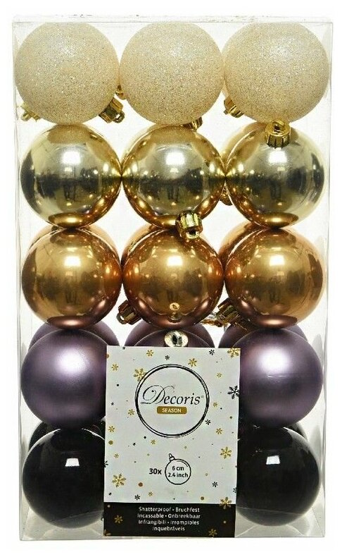 фото Kaemingk Коллекция пластиковых шаров Gracy - Вечер в стиле Гэтсби 6 см, 30 шт 9020067