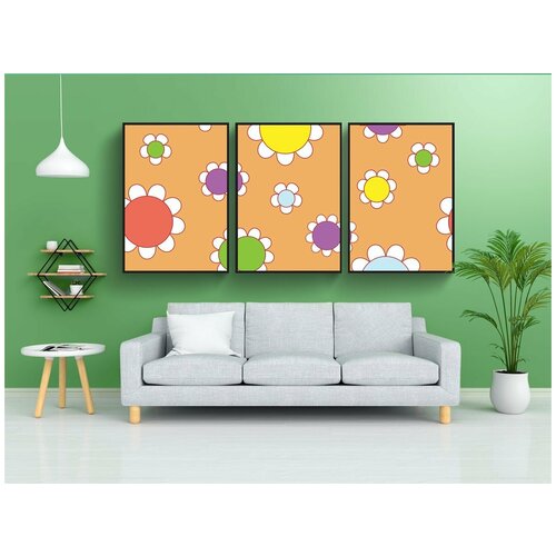 фото Набор модулных постеров для интерьера "цветочный, цветы, ретро" 60x90 см. в тубусе, без рамки lotsprints