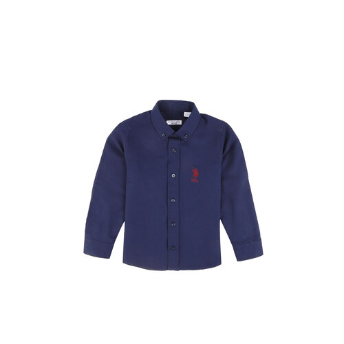 Рубашка U.S. POLO ASSN., на пуговицах, длинный рукав, без карманов, манжеты, однотонная, размер 3_4, синий