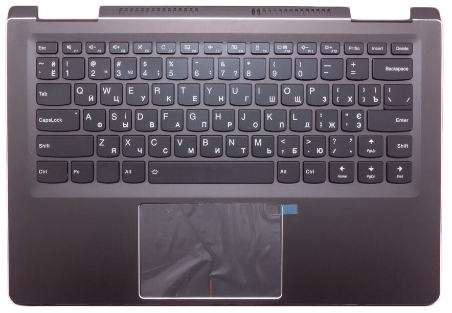 Клавиатура (топ-панель) для ноутбука Lenovo Yoga 710-14ISK чёрная с темно-серым топкейсом и подсветкой
