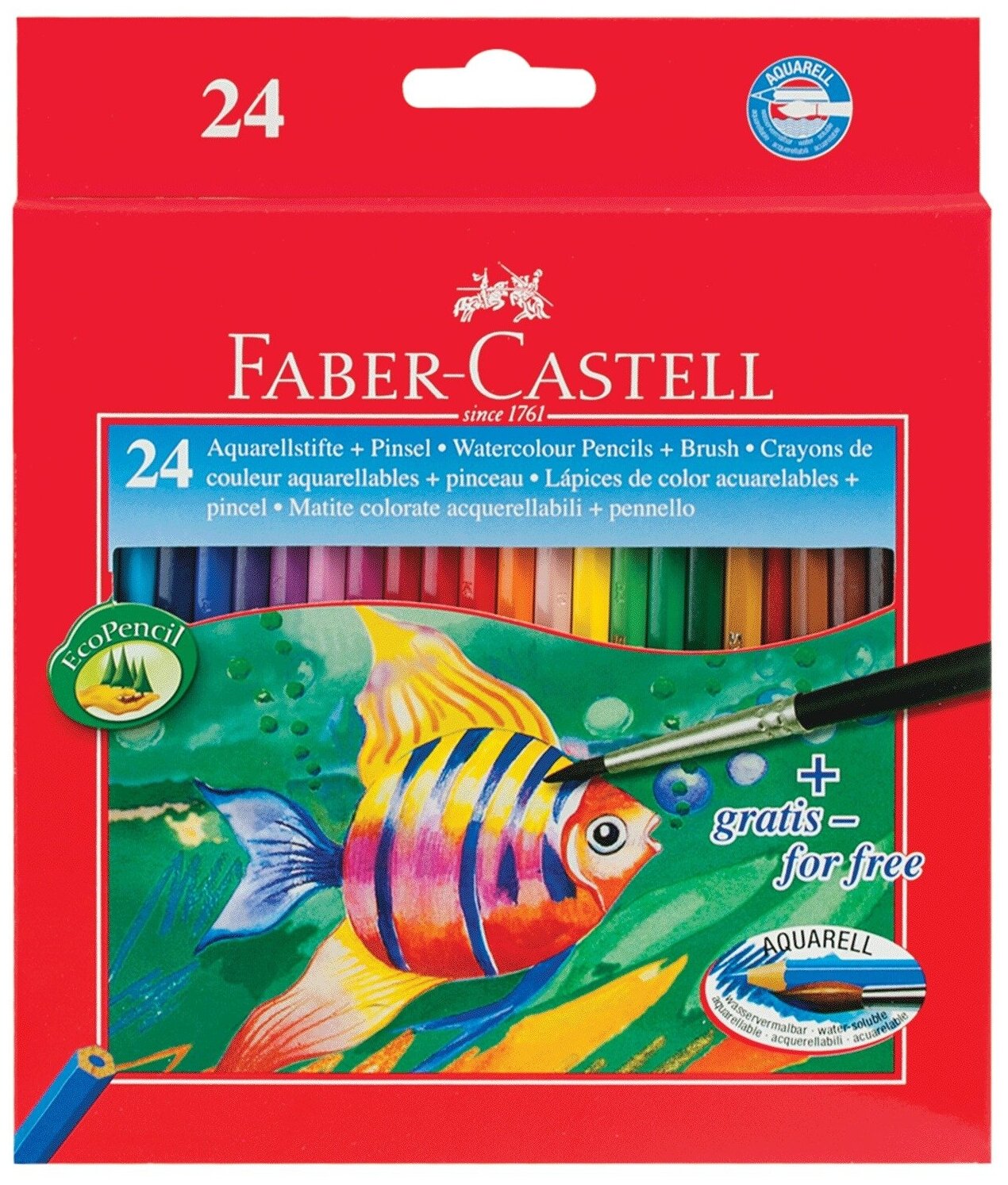 Карандаши цветные акварельные FABER-CASTELL «Colour Pencils», 24 цвета + кисть, 114425