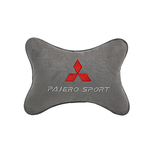 фото Подушка на подголовник алькантара l. grey c логотипом автомобиля mitsubishi pajero sport vital technologies