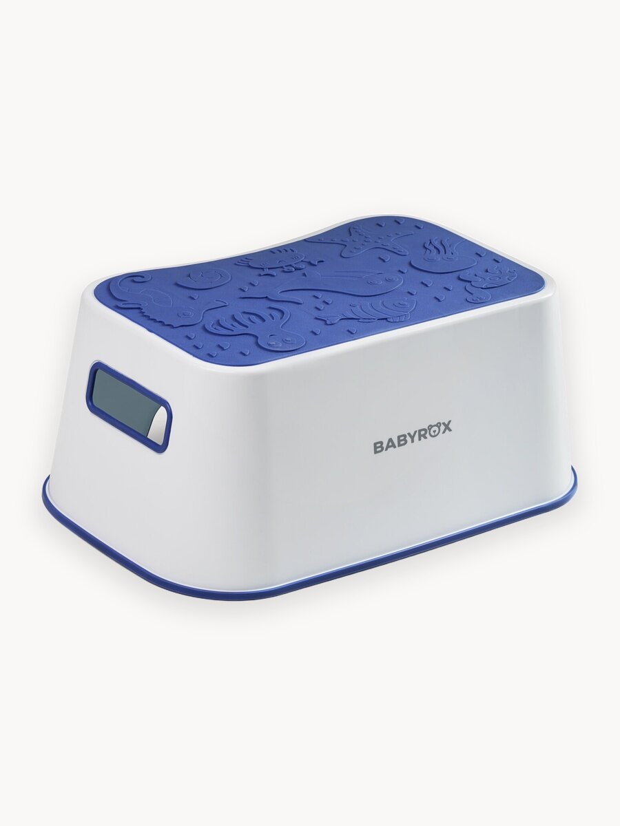 Стульчик-подставка для ног BABYROX до 100кг, нескользящее покрытие, белый с синим
