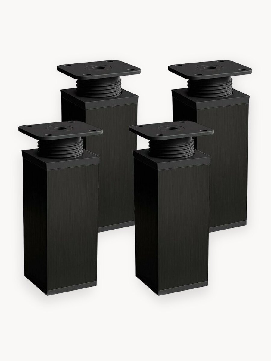 Опора мебельная регулируемая 80 мм черная матовая, квадратная, 40х40мм, алюминий,4 штуки