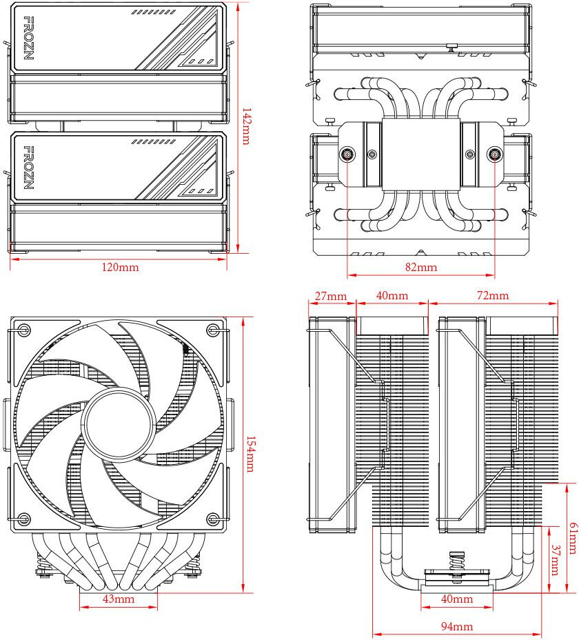 Кулер ID-Cooling LGA1700/1200/115x/AM5/AM4 (2*120mm fan, 500-2000rpm, 78CFM, 29.9dBA, 270W TDP, 4-pin PWM/5V 3-pin ARGB ) RET - фото №11