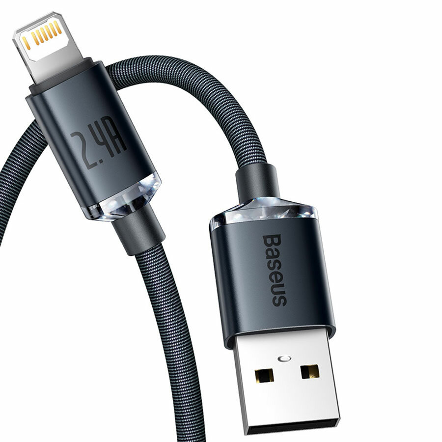Кабель USB BASEUS Crystal Shine Series USB - Lightning, 2.4А, 12W, 1.2 м, черный — фото 1