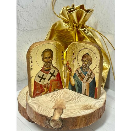 Икона Спиридон Тримифунтский и Николай Чудотворец икона святитель спиридон и николай чудотворец размер 15x18