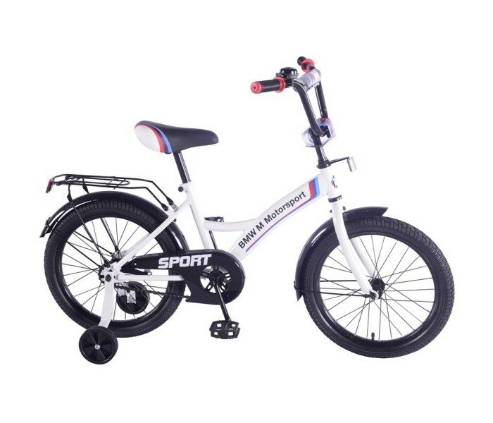 фото Велосипед дет 18" BMW gw-тип, багажник, страховые колесики, звонок, белый