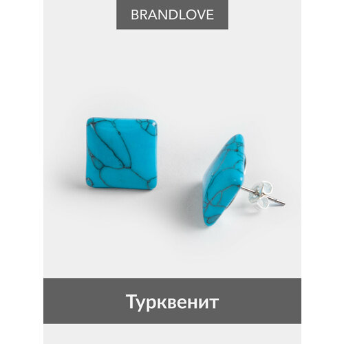 Серьги пусеты BL Jewelry Square, говлит, размер/диаметр 16 мм, бирюзовый