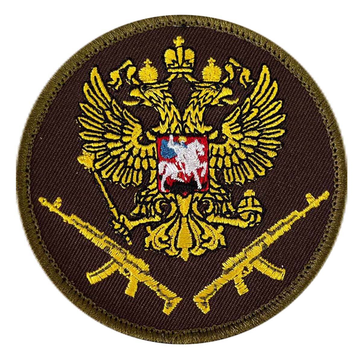 Полевой шеврон с золотым гербом РФ (размер 8х8 см), крепление велко — фото 1