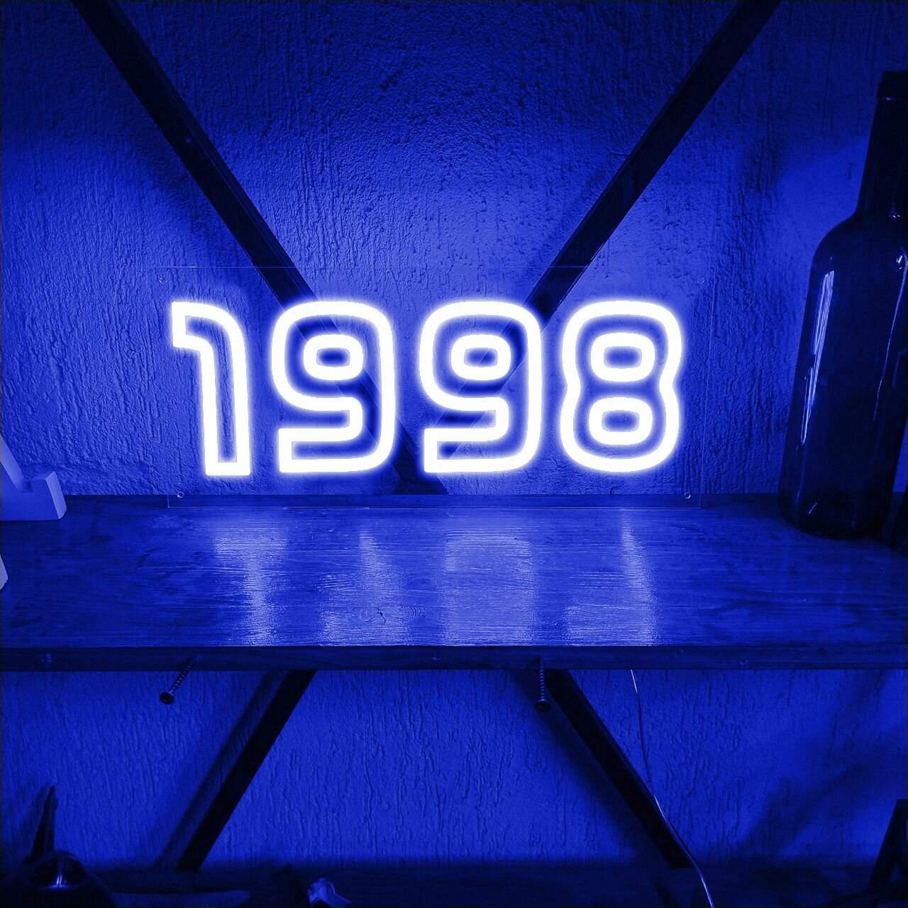 Неоновая табличка Elmarto 1998, 35x15 см, синяя